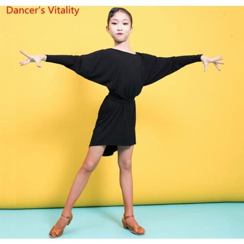 Latin Dance Practice Clothes Girls Crew Neck Backless Dress Professional Child Autumn And Winter Performance Clothing