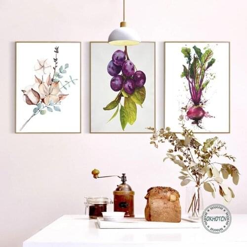 Purple Radish Plum Fruit Cotton Plant Posters and Prints Nordic Pure Flower Canvas Painting Wall Art Picture for Living Room