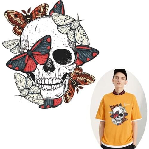Simple Skull Butterfly Iron On Patches For Clothes Punk Patch Heat Transfer For t-Shirts Stickers Applications As Gift Diy