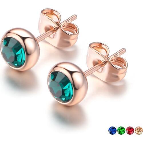 Simple Round Crystal Stud Earring For Women Men 11 Colors AAA+CZ Rose Gold Color OL Style Daily Punk Fashion Jewelry E496