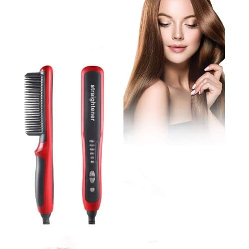 Hot Comb Ceramic Hair Straightener Brush, Built-in Comb, Fast Heat-up, Multiple Temperature Settings for Perfect Salon at Home