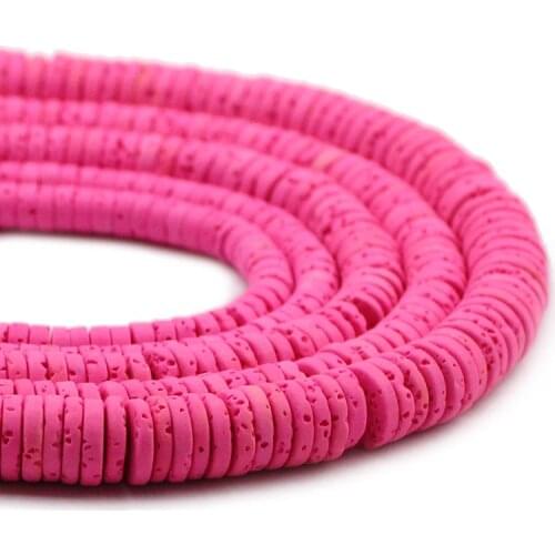 Pink Round COIN Spacer Stone Beads 4 6 8mm Flat Round Volcanic Lava Rock Loose Beads For Jewelry Making DIY Bracelets Earrings