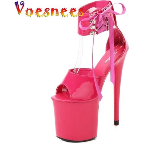 Summer Modern Ankle Strap Sandals Thin Heels Pole Dancing Shoes Platform Walk Show 20CM Super High Heel Peep Toe Sexy Party Shoe