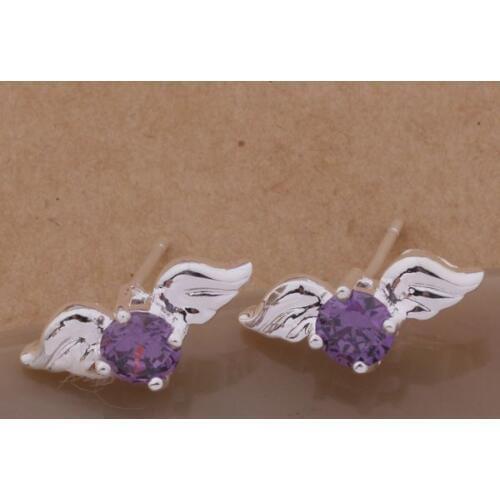 AE555 Lucky Silver Color Earrings For Women Jewelry Women Accessories Fly Fly Purple Stone /bawajsda Axxajpea
