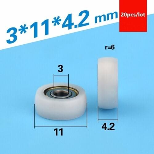 20pcs spherical arc Plastic coated bearing 693ZZ 3*11*4.2mm POM nylon sphere arc cam pulley roller wheel bore 3mm diameter 11mm