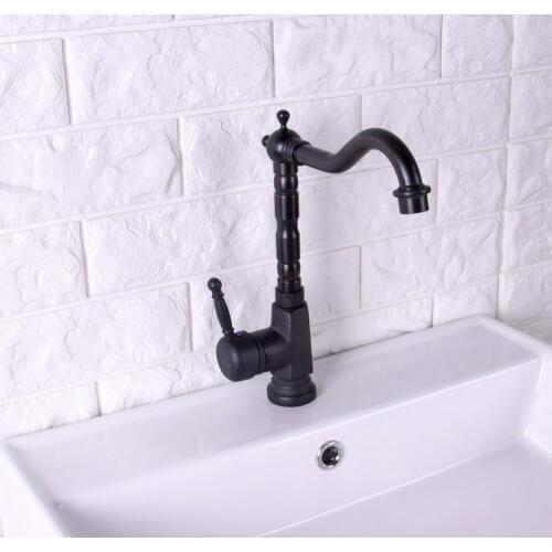 Kitchen Wet Bar Bathroom Vessel Sink Faucet Black Oil Rubbed Bronze One Handle Swivel Spout Mixer Tap Single Hole msf123