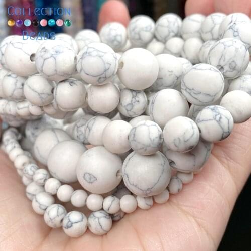Dull Polish Howlite White Turquoises Stone Round Spacer Loose Beads For Jewelry Making 4-12 MM DIY Bracelets Accessories