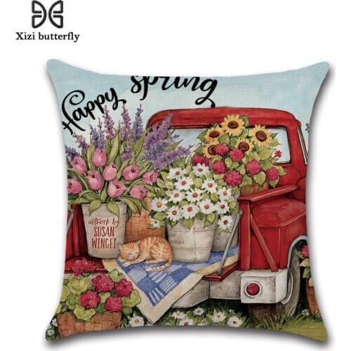 Spring Theme Decorative Pillowcase Colorful FlowersThrow Pillow Case Cotton Linen Pillow Cover Kussensloop Sofa Cushion Cover