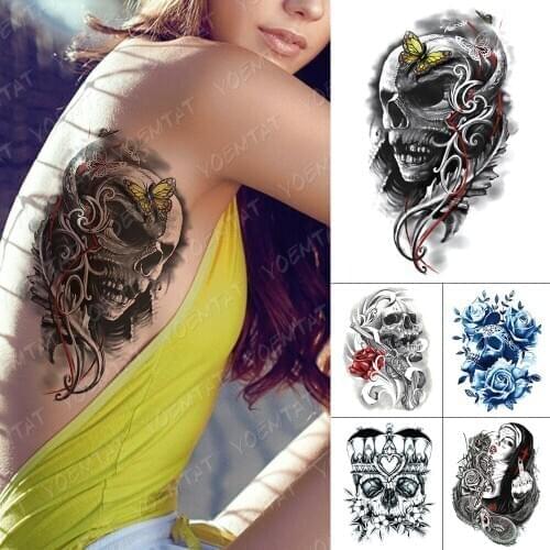 Waterproof Temporary Tattoo Sticker Butterfly Gun Skull Flash Tattoos Rose crown Nun Body Art Arm Fake Tatoo Women Men