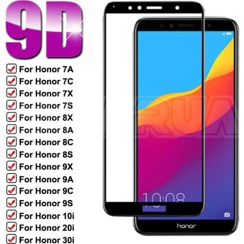 9D Protective Glass on For Honor 7A 7C 7X 7S Tempered Screen Protector Honor 8X 8A 8C 8S 9X 9A 9C 9S 9i 10i 20i 30i Glass Film