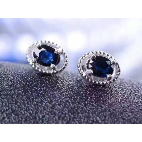 Natural sapphire stone earrings 925 silver Natural gemstone earring women classic fashion round fine earrings jewelry for party
