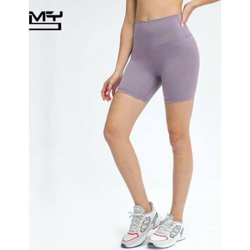 MYS 2021 Women Sports Short High Waist Pocket Naked Feel NO Front Seam Running Fitness Yoga Pantalones GYM Workout Biker Jogger