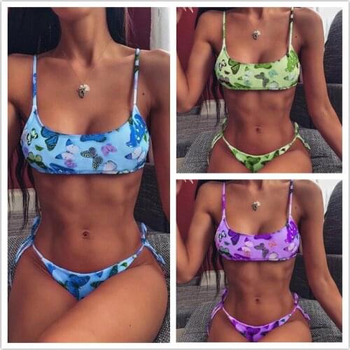 Women Print Bikini Set Tube Swimwear Sexy Tankini Set Green Padded Swimsuit Summer Bnadage Bathing Suit Beachwear