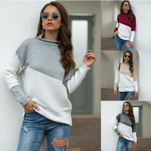 Womens Sweater 2021Female Coat Winter New Irregular Sleeves Curled Half-high Collar Contrast Pullovers Casual Fashion Sweater