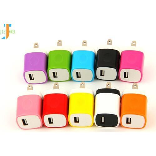 300pcs/lot Colorful 1A US Plug AC Power Adapter Square Type Home Wall Charger Single Port USB Charger for IPhone Samsung Xiaomi