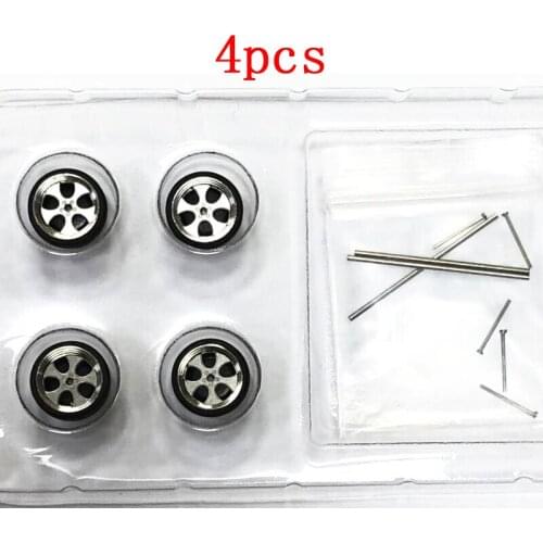 4Pcs 1:64 Car Model Tires + Metal Wheels + Axles + Mushroom Nails Diameter 11mm Width 4.2/5.2mm Spare Parts