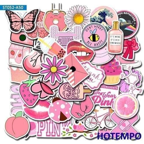 50pcs VSCO Style Cute Pink Pattern Shape Kawaii Mixed Stickers for Girls Gift Diary Phone Laptop Luggage Skateboard Art Stickers