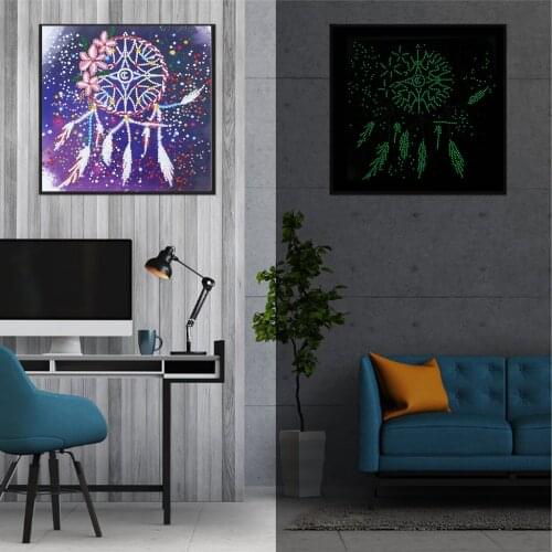 5D Luminous Diamond Painting Dreamcatcher Night Cute Kits for Adults Kids Glow in The Dark Beads Diamond Art Painting Pictures