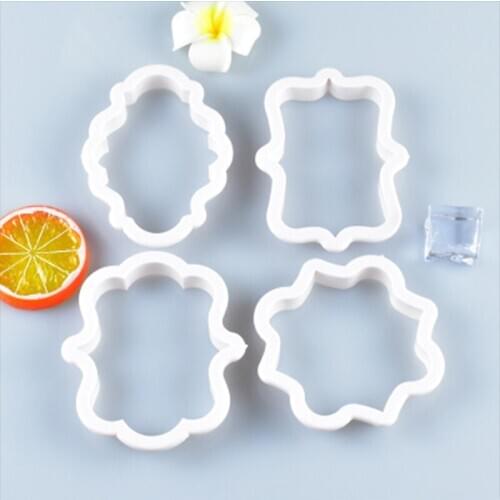 4/6pcs Vintage Plaque Frame Cookie Cutter Set Plastic Biscuit Mould Fondant Cake Decorating Tools Kitchen Accessories