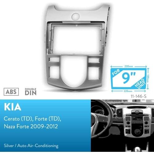 9 inch Car Fascia Radio Panel for KIA Cerato, Forte 2009-2012 (Auto A/C,Silver) Dash Kit 9inch Facia Bezel Trim Plate Console