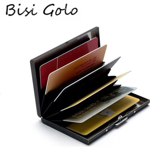 BISI GORO Black Wallets Metal Fashion ID Holders Unisex New Box Business Men Creative Purses 2021 Silver Credit Card Holder