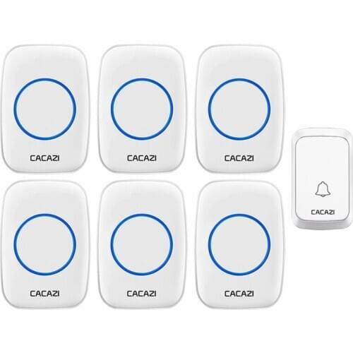 CACAZI Intelligent Waterproof Wireless Doorbell LED Light Home Cordless 58 Chimes 1 Button 6 Receivers US EU UK Plug Door Bell