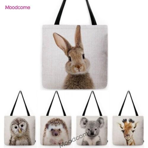 Cute Love Baby Nursery Art Baby Bunny Owl Fox Giraffe Bear Infant Water Resistant Linen Tote Bag Children School Shoulder Bag