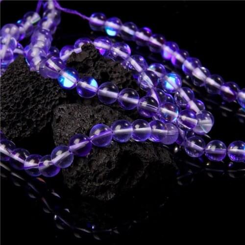 Purple Smooth Austria Crystal Glitter Moonstone Bead Round Loose Beads For Jewelry Making DIY Chrams Bracelet Necklace 6/8/10mm