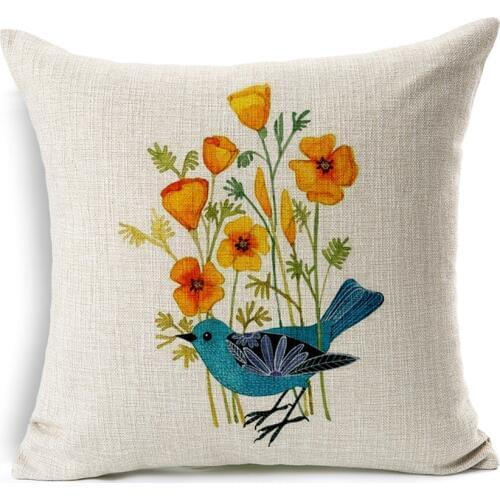 Hot Sale Pillow Covers Cute Bird Floral Pattern Fashion Casual Design45X45CM Linen Pillow Cover\Home Decorative Linen Cushion