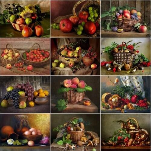 GATYZTORY DIY Oil Painting By Numbers Fruit Basket Handpainted Kits Drawing Canvas Apple Still Life Painting Home Decor Gift