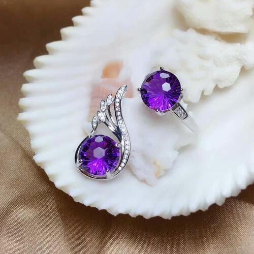 Shilovem 925 sterling silver Piezoelectricity amethyst Rings pendants fine Jewelry send necklace new wedding plant mtz1010021agz