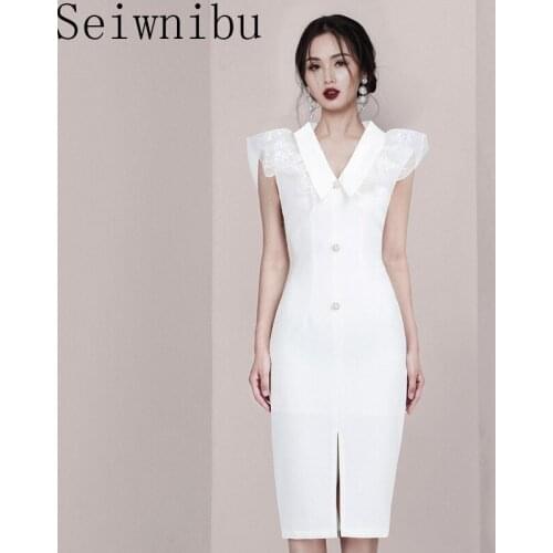 CY Romantic style suit lapel lace patchwork flruffled middle long slim dress dress slit elegant wedding party dress