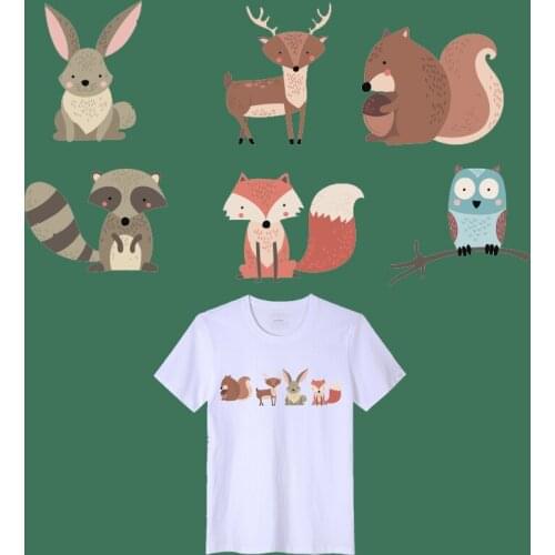Fox Rabbit Animals Iron on Transfers For Clothing Fabric Baby Kids Applique Badge Hot Vinyl Heat Transfer Stickers Easy Press