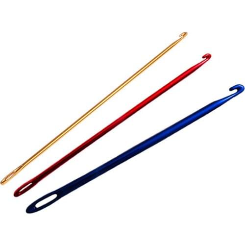 LMDZ Aluminum Crochet Hook Afghan Tunisian Knitting Hook DIY Knit Tool with Needle Eye Hand Knitting Tool Sewing Needle 3 Colors