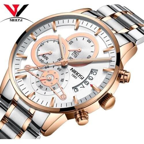 NIBOSI New Sale Men Watches 2018 Luxury Brand Water Resistant Sport Quartz Chronograph Clock Men Watch Stainless Steel Date
