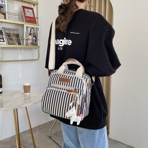 2021 new mommy bag striped large capacity canvas shoulder bag multifunctional backpack outdoor ladies shoulder bag messenger bag