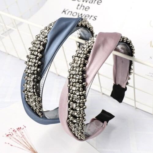 Spring and Summer New Style Hand-wound Crystal Beads Girls Braided Hair Accessories Wide-brimmed Solid Color Fabric Headband