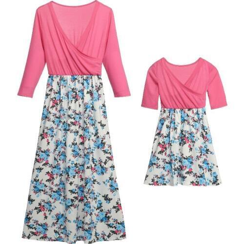 Family Matching Outfits 2018 the new Fashion Women Mother Daughter Matching Boho Floral Girl Dress Clothes Outfits long dress