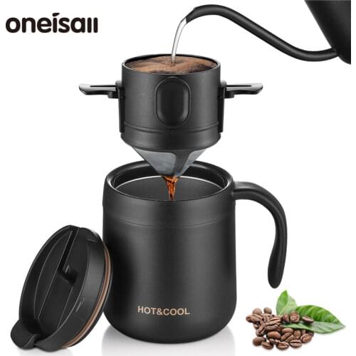 ONEISALL Coffee Filter 304 Stainless Steel Double-layer Drip Coffee Dripper Foldable Tea Infuser Mesh Paperless Portable Holder