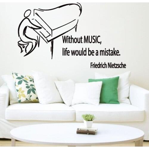 Piano Wall Decals Without Music Life Would Be A Mistake Wall Sticker Home Decor Vinyl Art Murals Kids Children Room Decoration