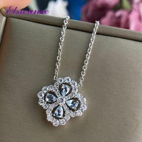 ELSIEUNEE Classic 100% 925 Sterling Silver Simulated Moissanite Diamond Pendant Necklaces for Women Charms Choker Necklace Gift