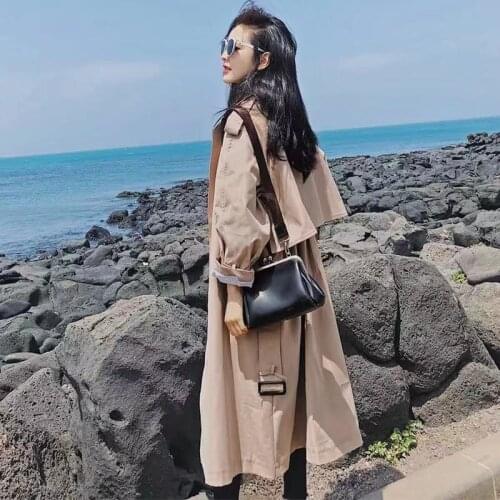 Popular Windbreaker Womens Middle And Long Knee Haze Blue 2021 Spring And Autumn New Thin Female Student Korean Jacket Trend