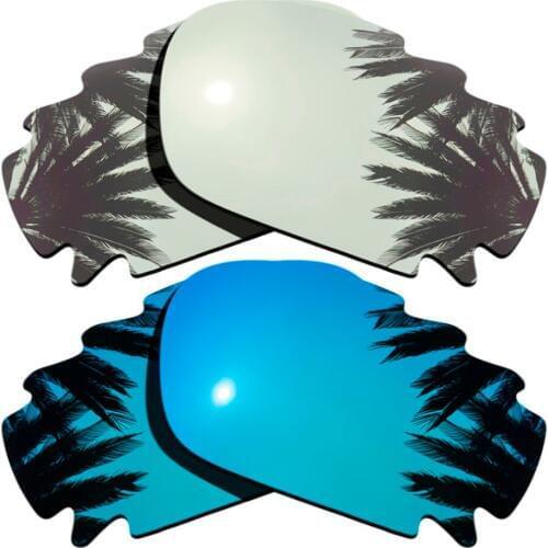 Silver+Ice Blue Mirrored) 2-Pairs Polarized Replacement Lenses for Jawbone Vented/Racing Jacket 100% UVA & UVB Protection