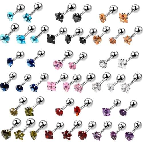 5Pcs/Lot 16G Steel Tragus Helix Cartilage Earrings Mixed Design Crystal Ear Earring Piercings Labret Stud Body Jewelry Piercing