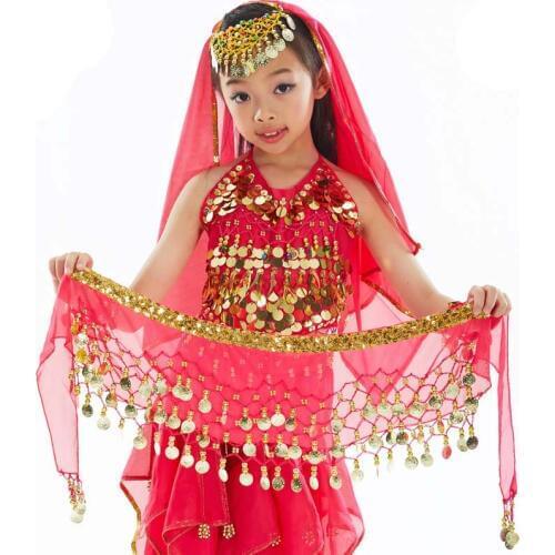 Girls Chiffon Belly Dance Hip Scarf Wrap Belt Child Three-layer Chain Belly Dance Belt