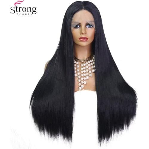StrongBeauty Lace Front Wigs Long Straight Black Hair Heat Resistant Synthetic Wigs for Women