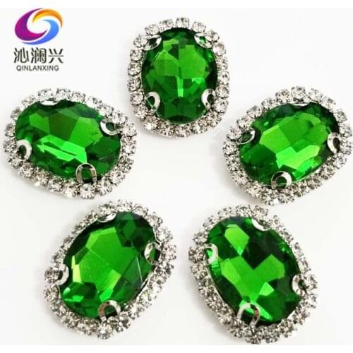 Grass green oval shape top quality sew on Glass Crystal buckle,flatback loose rhinestones,Diy/Clothing/wedding decoration