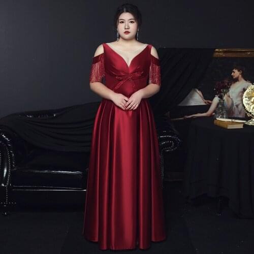 Evening Dress O-Neck Tassel Short Sleeves Burgundy Simple Floor-Length Elegant Lace Up A-Line Plus Size Women Formal Gowns D1233