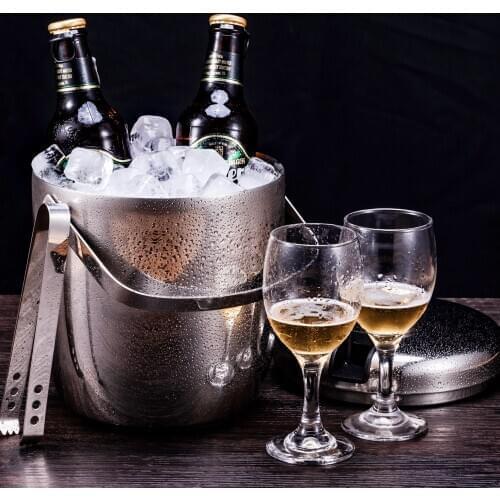 3 Liter Stainless Steel Ice Bucket, Double Layer Insulated with Lid and Ice Tongs, Durable Ice Bucket, Ideal for Wine, Whiskey