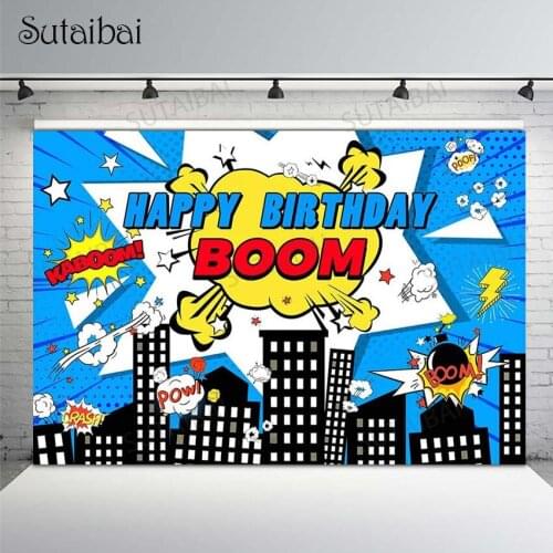 Superhero Cityscape Backdrop Comics Style Buildings Scenes Background Vinyl Birthday Party Decorations Photo Background Booth